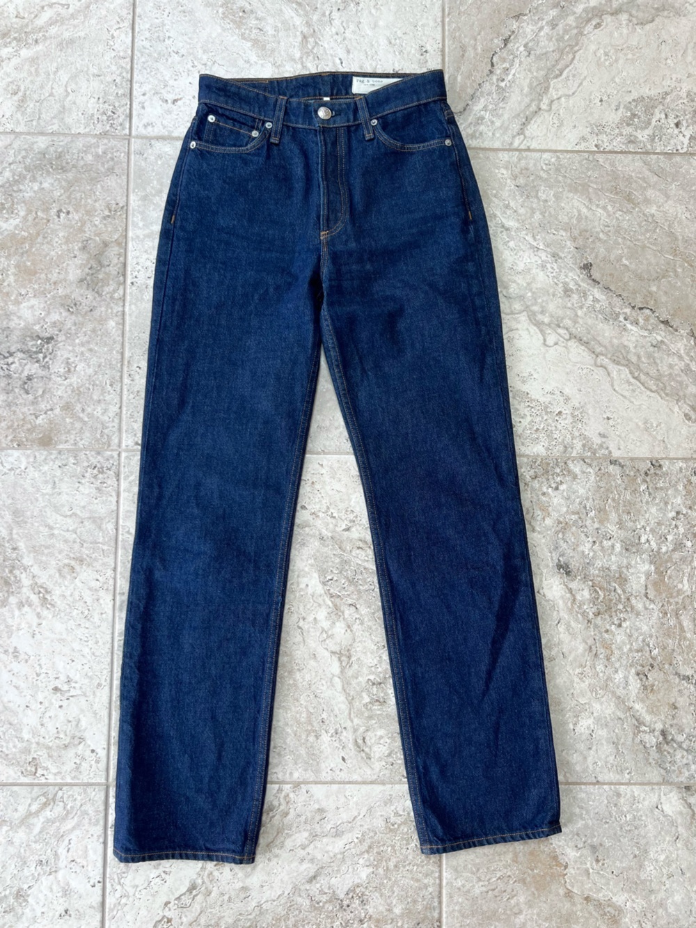 Rag & Bone Alex High-Rise Straight Leg Button Fly Jeans Dark Blue Rinse, size 26